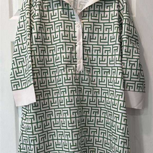 White and Light Blue Geometric Dress - Picture 2 of 10